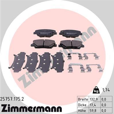 Zimmermann 25757.175.2 - Тормозные колодки, дисковые, комплект avtokuzovplus.com.ua