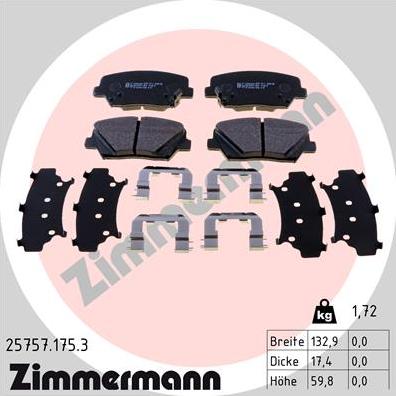 Zimmermann 25757.175.3 - Тормозные колодки, дисковые, комплект avtokuzovplus.com.ua