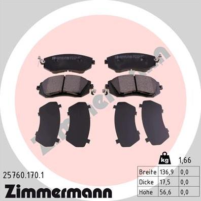 Zimmermann 25760.170.1 - Тормозные колодки, дисковые, комплект autodnr.net