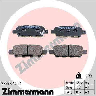 Zimmermann 25778.140.1 - Тормозные колодки, дисковые, комплект avtokuzovplus.com.ua