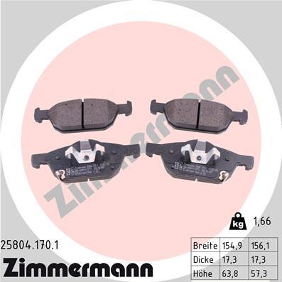 Zimmermann 25804.170.1 - Гальмівні колодки, дискові гальма autocars.com.ua