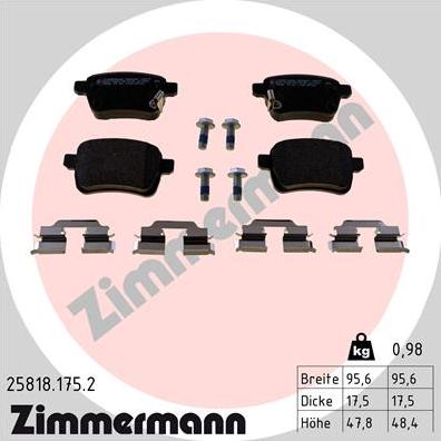 Zimmermann 25818.175.2 - Тормозные колодки, дисковые, комплект avtokuzovplus.com.ua