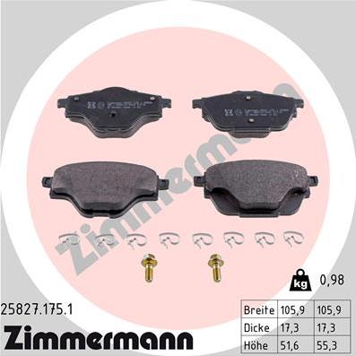Zimmermann 25827.175.1 - Тормозные колодки, дисковые, комплект avtokuzovplus.com.ua
