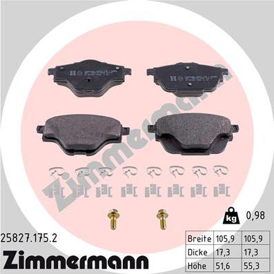 Zimmermann 25827.175.2 - Тормозные колодки, дисковые, комплект avtokuzovplus.com.ua