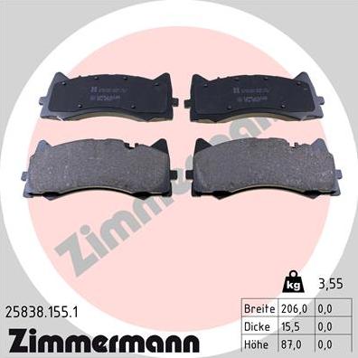 Zimmermann 25838.155.1 - Гальмівні колодки, дискові гальма autocars.com.ua