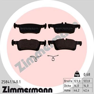 Zimmermann 25841.140.1 - Тормозные колодки, дисковые, комплект avtokuzovplus.com.ua