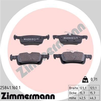 Zimmermann 25841.160.1 - Тормозные колодки, дисковые, комплект avtokuzovplus.com.ua