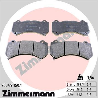 Zimmermann 25849.160.1 - Гальмівні колодки, дискові гальма autocars.com.ua