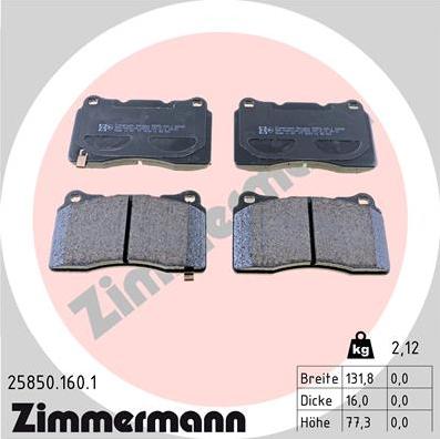 Zimmermann 25850.160.1 - Гальмівні колодки, дискові гальма autocars.com.ua