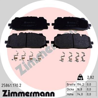 Zimmermann 25861.170.2 - Тормозные колодки, дисковые, комплект avtokuzovplus.com.ua