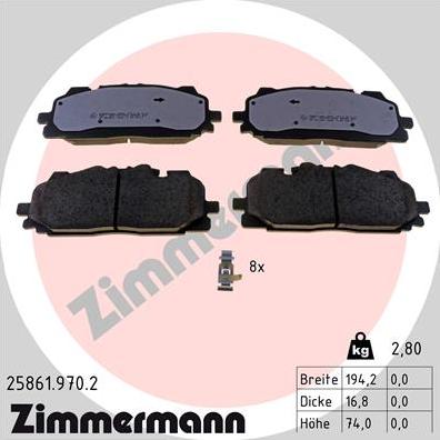 Zimmermann 25861.970.2 - Тормозные колодки, дисковые, комплект avtokuzovplus.com.ua