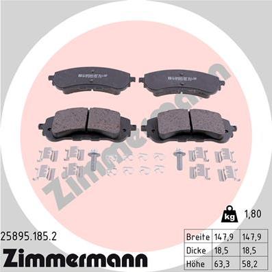 Zimmermann 25895.185.2 - Тормозные колодки, дисковые, комплект avtokuzovplus.com.ua