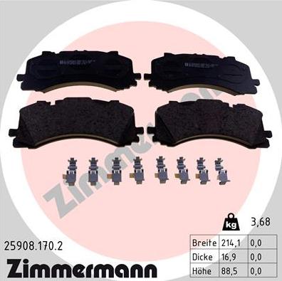 Zimmermann 25908.170.2 - Гальмівні колодки, дискові гальма autocars.com.ua
