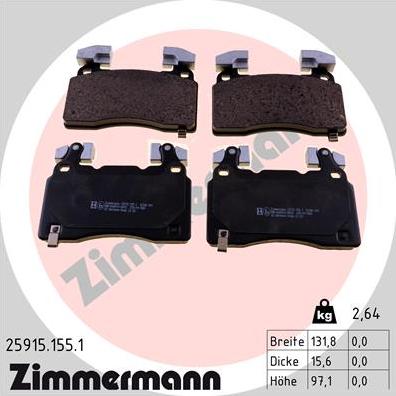 Zimmermann 25915.155.1 - Тормозные колодки, дисковые, комплект avtokuzovplus.com.ua