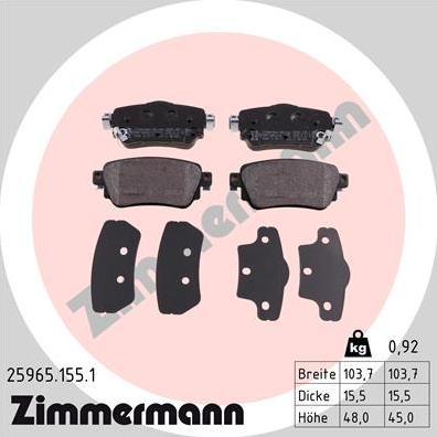 Zimmermann 25965.155.1 - Тормозные колодки, дисковые, комплект avtokuzovplus.com.ua