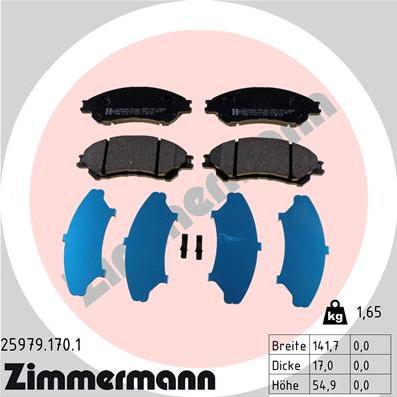 Zimmermann 25979.170.1 - Тормозные колодки, дисковые, комплект avtokuzovplus.com.ua
