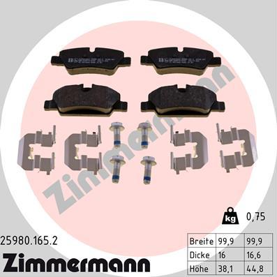 Zimmermann 25980.165.2 - Тормозные колодки, дисковые, комплект avtokuzovplus.com.ua