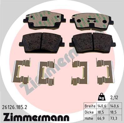 Zimmermann 26126.185.2 - Гальмівні колодки, дискові гальма autocars.com.ua