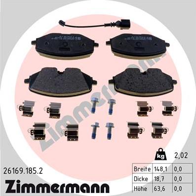 Zimmermann 26169.185.2 - Гальмівні колодки, дискові гальма autocars.com.ua