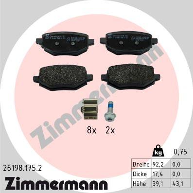 Zimmermann 26198.175.2 - Тормозные колодки, дисковые, комплект autodnr.net