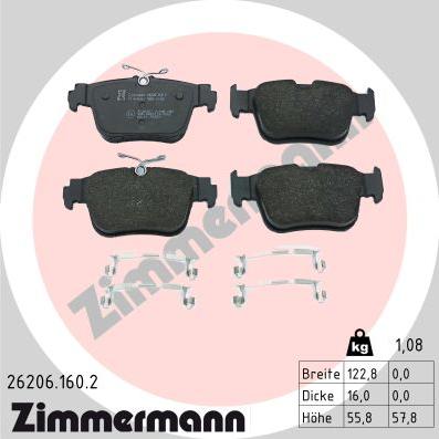 Zimmermann 26206.160.2 - Гальмівні колодки, дискові гальма autocars.com.ua