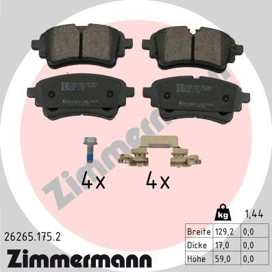 Zimmermann 26265.175.2 - Тормозные колодки, дисковые, комплект avtokuzovplus.com.ua