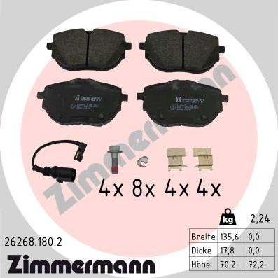 Zimmermann 26268.180.2 - Гальмівні колодки, дискові гальма autocars.com.ua