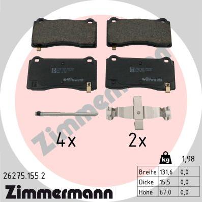 Zimmermann 26275.155.2 - Гальмівні колодки, дискові гальма autocars.com.ua