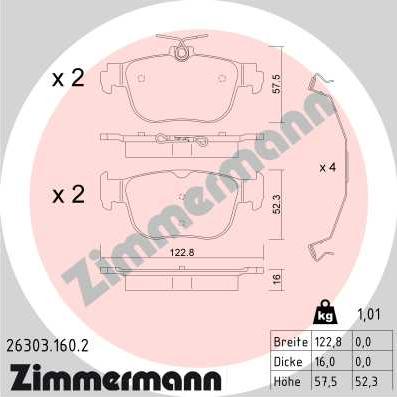 Zimmermann 26303.160.2 - Гальмівні колодки, дискові гальма autocars.com.ua