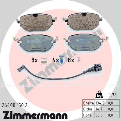 Zimmermann 26408.150.2 - Тормозные колодки, дисковые, комплект autodnr.net