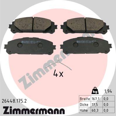 Zimmermann 26448.175.2 - Гальмівні колодки, дискові гальма autocars.com.ua