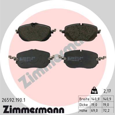 Zimmermann 26592.190.1 - Тормозные колодки, дисковые, комплект autodnr.net