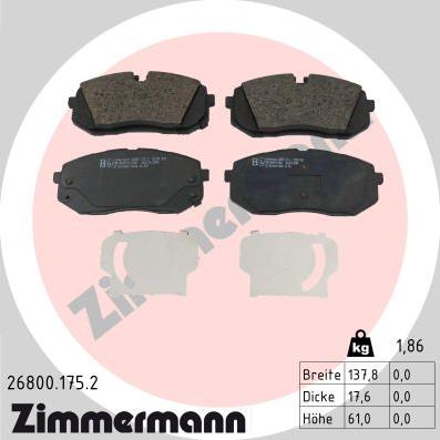 Zimmermann 26800.175.2 - Тормозные колодки, дисковые, комплект autodnr.net