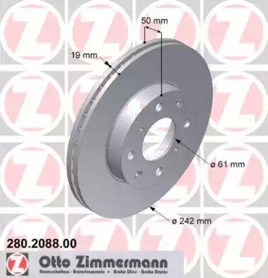 Zimmermann 280.2088.00 - Гальмівний диск autocars.com.ua