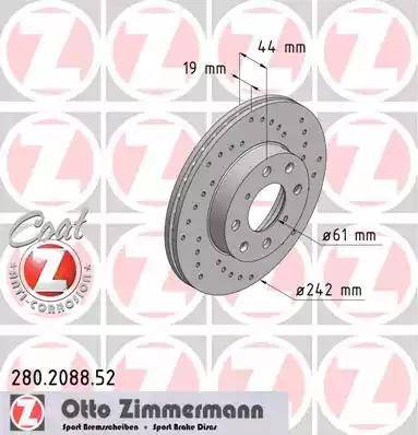 Zimmermann 280.2088.52 - Гальмівний диск autocars.com.ua