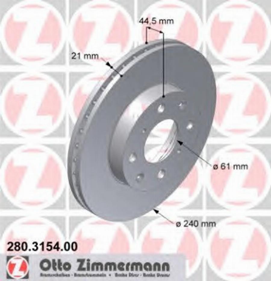 Zimmermann 280 3154 00 - Гальмівний диск autocars.com.ua