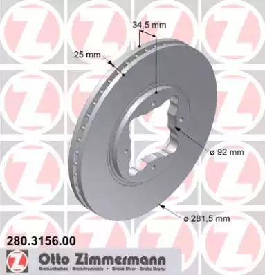 Zimmermann 280.3156.00 - Гальмівний диск autocars.com.ua