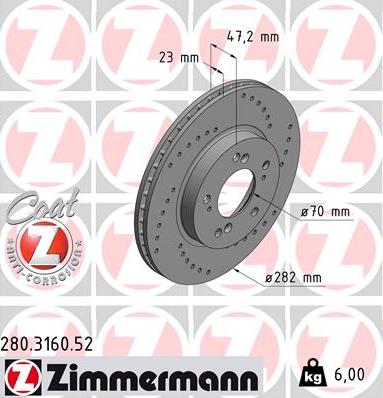 Zimmermann 280.3160.52 - Гальмівний диск autocars.com.ua