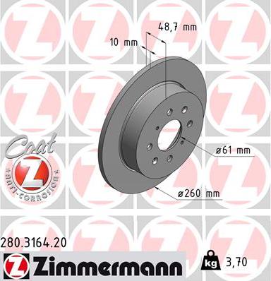 Zimmermann 280.3164.20 - Гальмівний диск autocars.com.ua