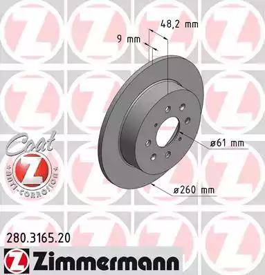 Zimmermann 280.3165.20 - Гальмівний диск autocars.com.ua