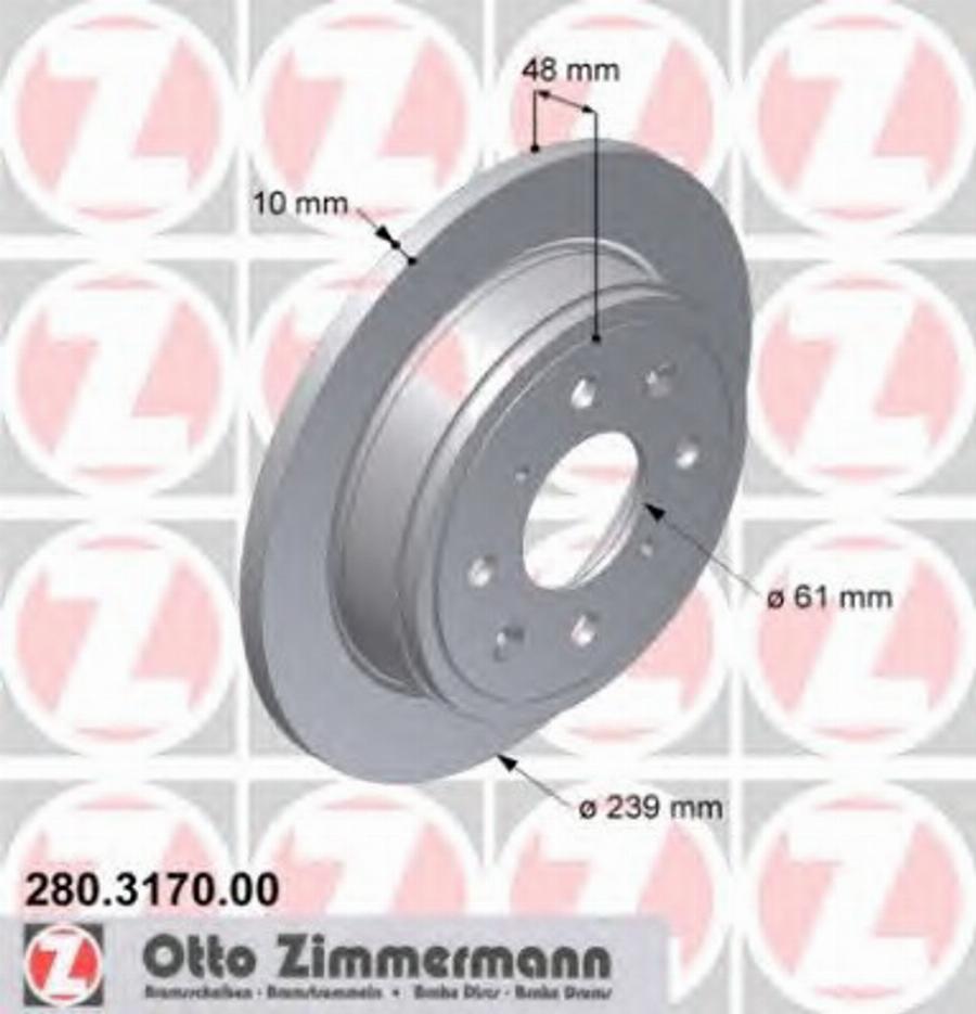 Zimmermann 280.3170.00 - Гальмівний диск autocars.com.ua