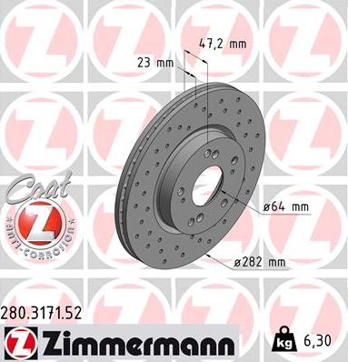 Zimmermann 280.3171.52 - Тормозной диск autodnr.net