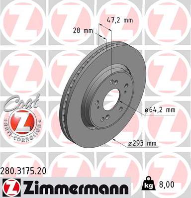 Zimmermann 280.3175.20 - Тормозной диск avtokuzovplus.com.ua