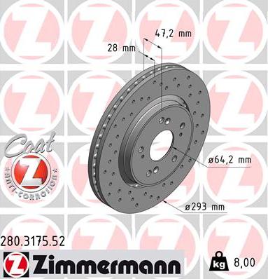 Zimmermann 280.3175.52 - Тормозной диск avtokuzovplus.com.ua
