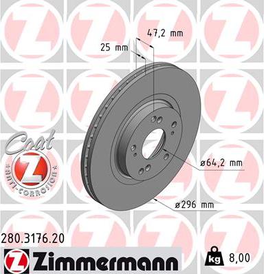 Zimmermann 280.3176.20 - Гальмівний диск autocars.com.ua