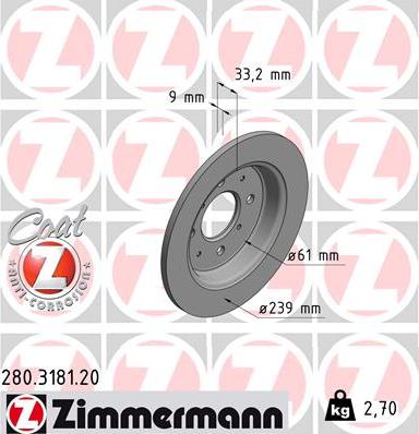 Zimmermann 280.3181.20 - Гальмівний диск autocars.com.ua