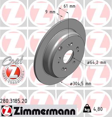 Zimmermann 280.3185.20 - Гальмівний диск autocars.com.ua