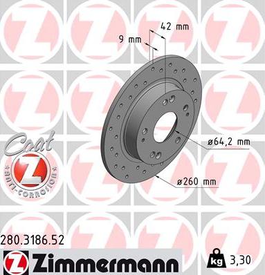 Zimmermann 280.3186.52 - Тормозной диск avtokuzovplus.com.ua
