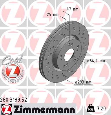 Zimmermann 280.3189.52 - Гальмівний диск autocars.com.ua