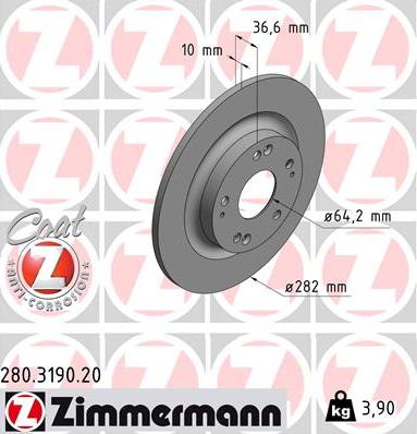 Zimmermann 280.3190.20 - Гальмівний диск autocars.com.ua